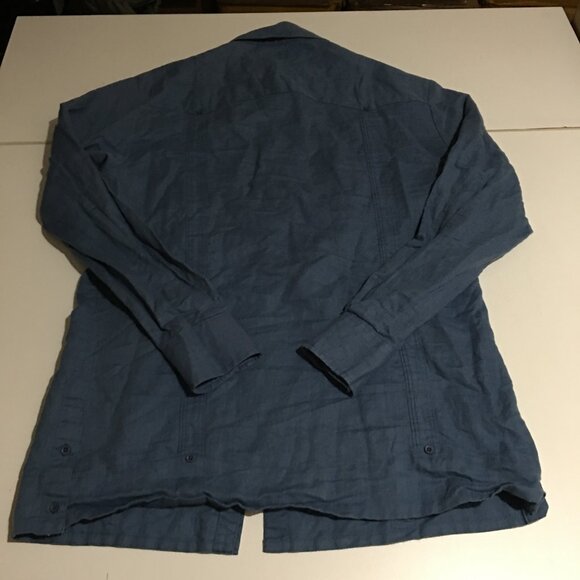 Cubavera Men's Small Blue Long Sleeve Button Shirt Linen Blend Tropical - Picture 5 of 7